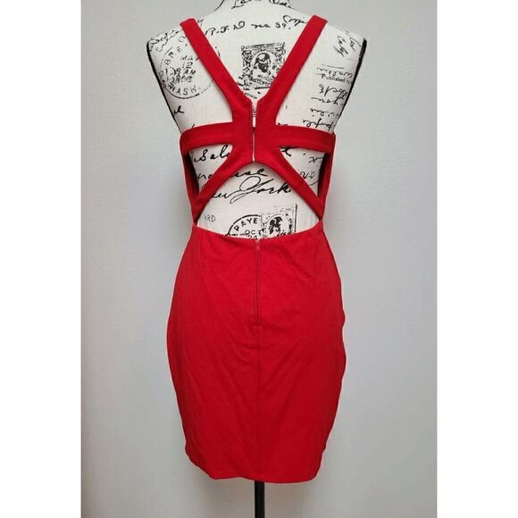 ❤ NWT B. Darlin Strappy V-Neck Sexy Back Clubwear Party Red Hot Dress SIZE M - Picture 11 of 15